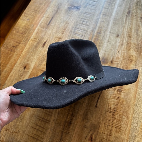 Frye Accessories - Frye Black and Blue Western Hat with Turquoise Accents